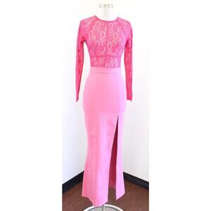 House of CB Pink Metallic Sheer Lace Bodice Bodycon Maxi Dress Size XS Evening